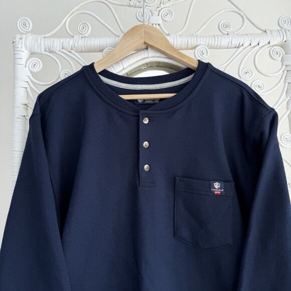 Tyndale Shirt Large Flame Resistant Navy Henley Long Sleeve Pocket CAT2 AR FR - Picture 2 of 9